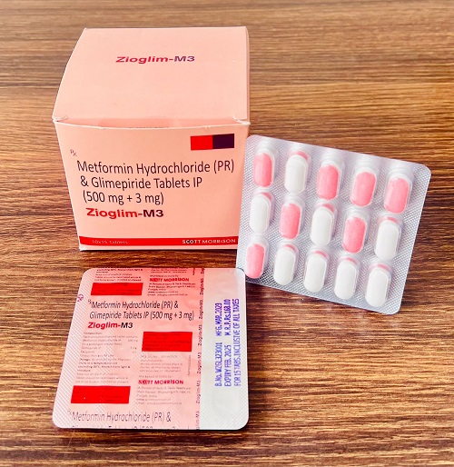 Metformin Hydrochloride (PR) and Glimepiride Tablets IP(500 mg + 3mg)